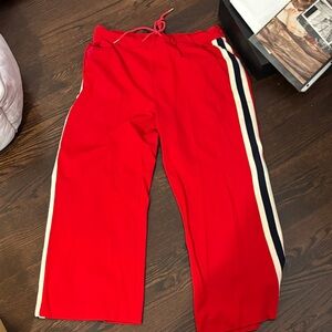 Red Track Pants with Stripes